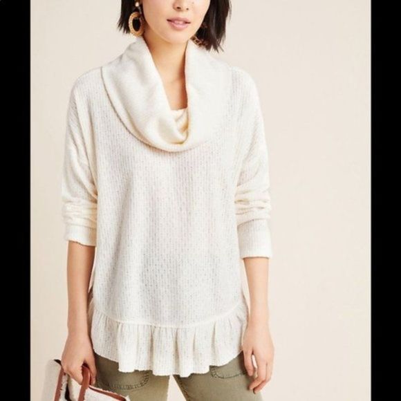MAEVE ANTHROPOLOGIE Addie Ruffled Hacci Pullover Sweater Loose Flowy Cowl Neck - Picture 1 of 10